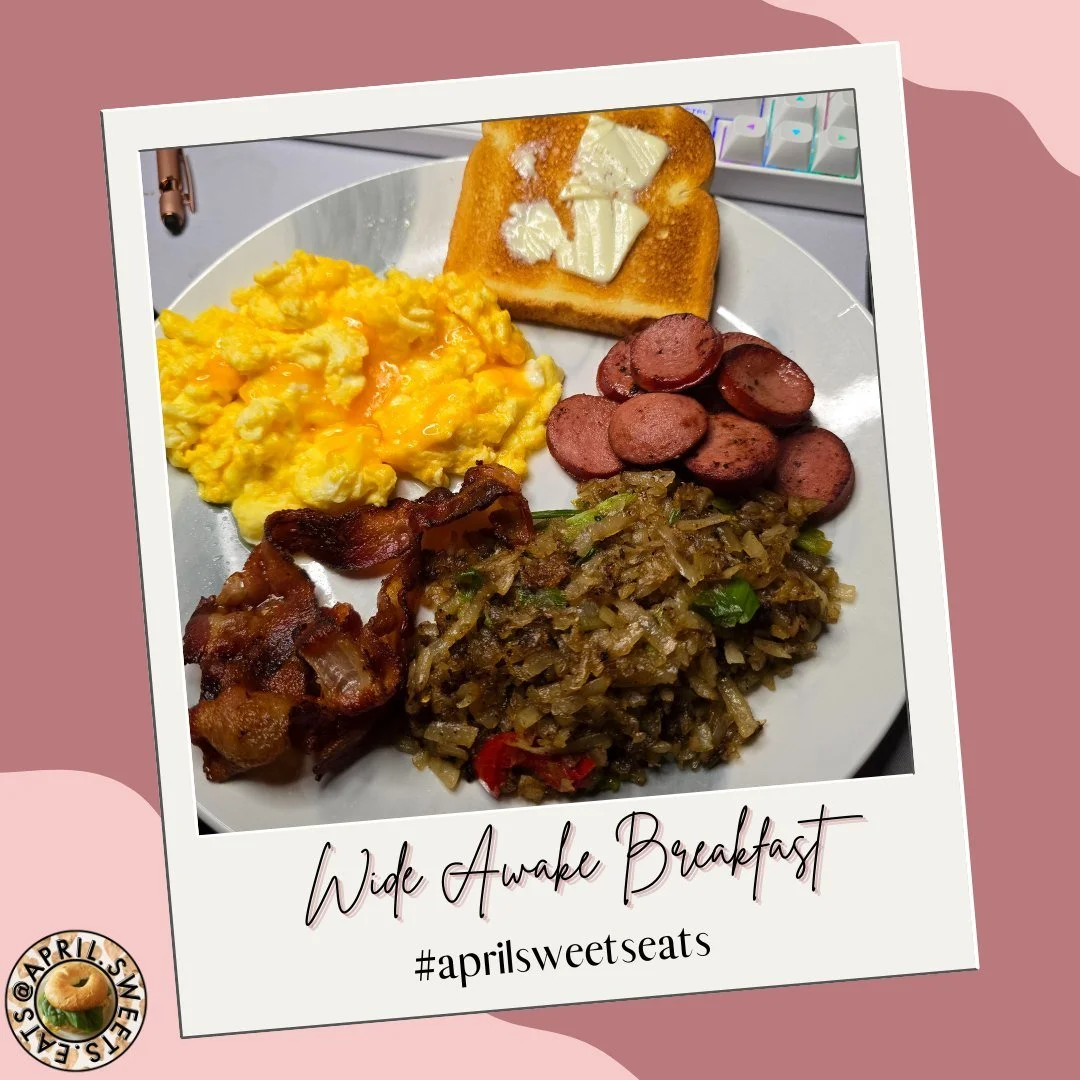 Now this is a Wide Awake Breakfast! ☀️🍳 There is nothing like a hearty plate to get the energy moving. This one is fully loaded with scrambled eggs and cheese, buttery toast, crispy bacon, savory sausage, and a side of seasoned hash. 🥓🥔

I hope y&
