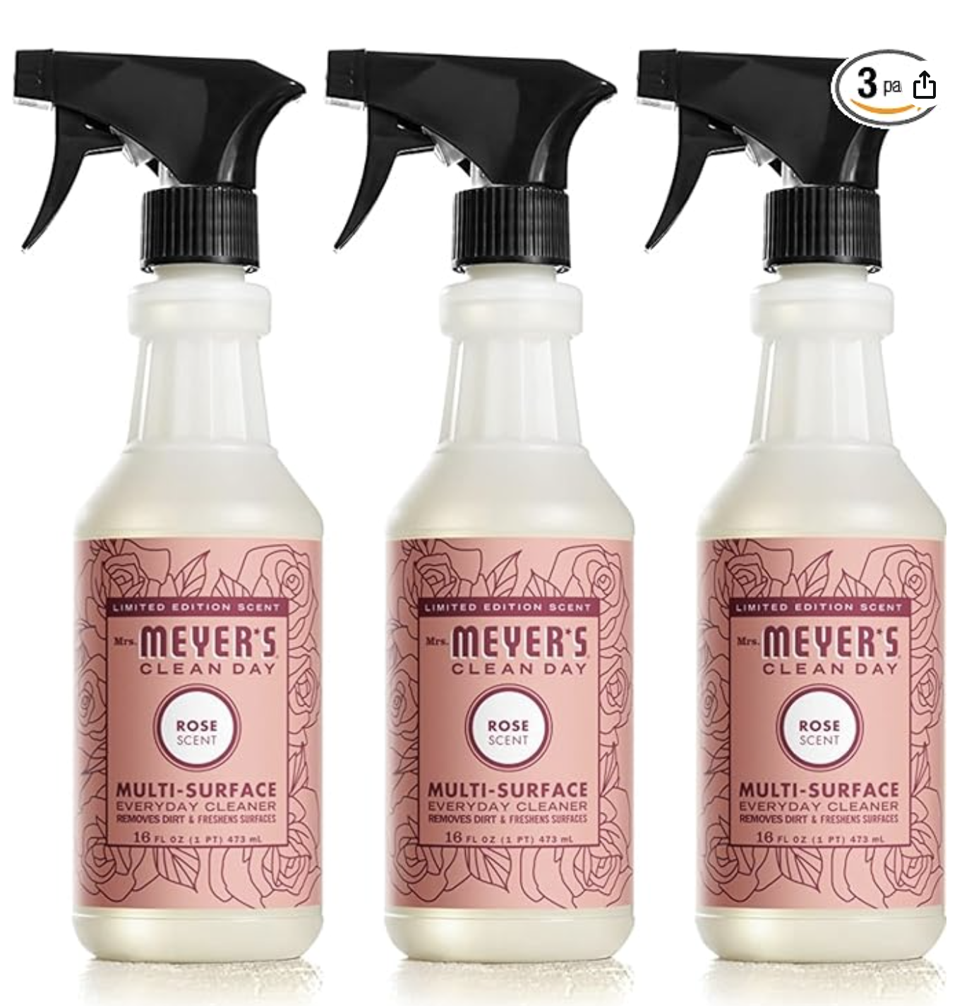MRS. MEYER'S CLEAN DAY All-Purpose Cleaner Spray, Limited Edition Rose, 16 fl. oz - Pack of 3