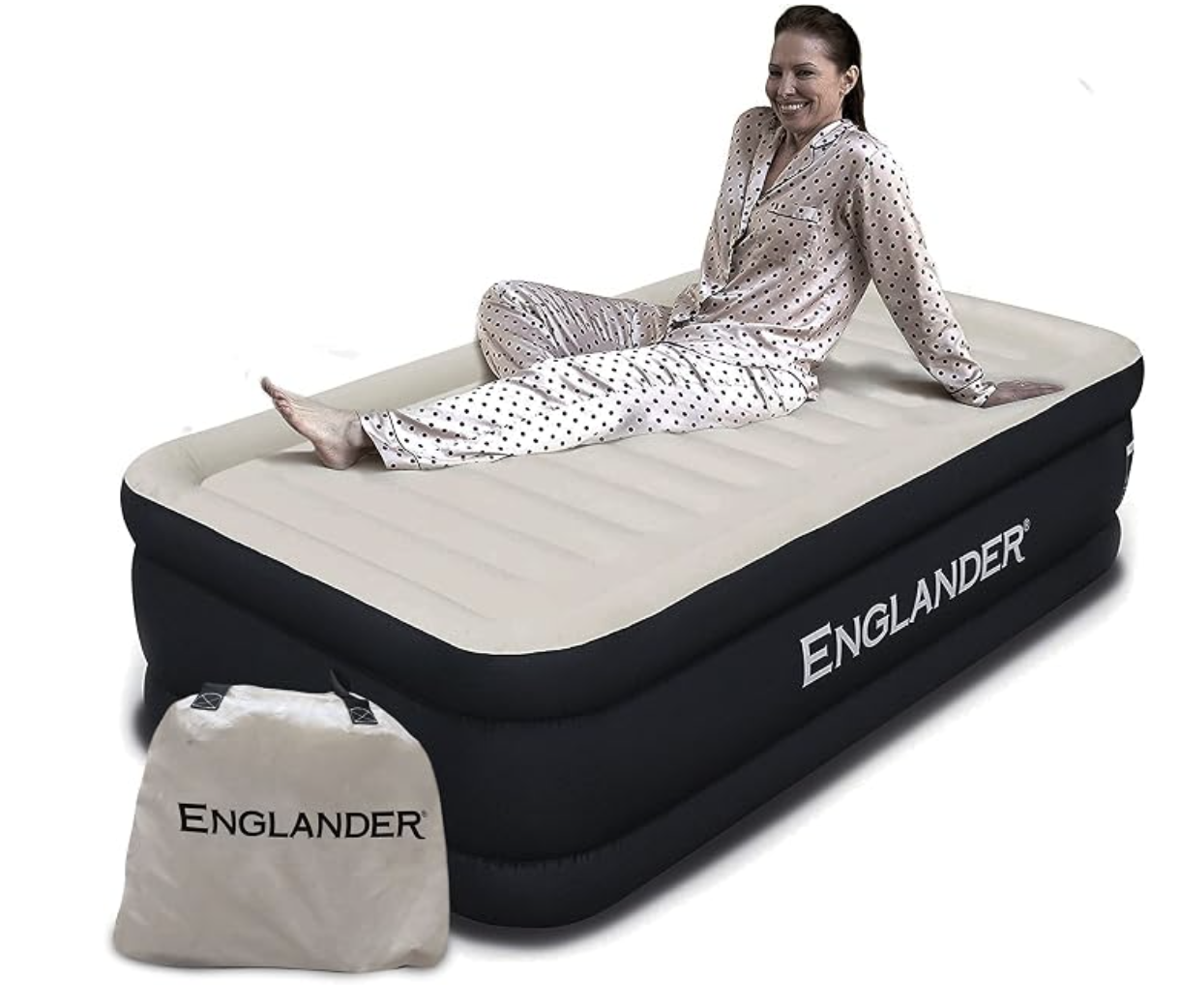 Englander Twin Air Mattress - Double High, 300 LB Capacity Luxury Camping Mattress with Built-in Pump, Waterproof and Microfiber