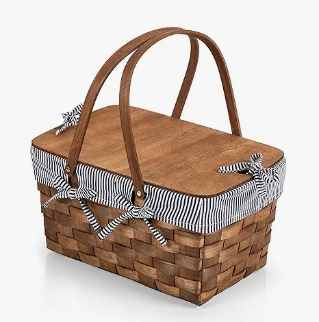 PICNIC TIME Sturdy Woven Wicker Basket with Tabletop Lid 