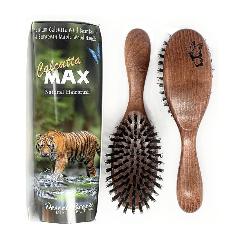 
Calcutta Max – 100% Pure Calcutta Extra Stiff Wild Boar Bristle Hair Brush – Best Natural  Thick Hairbrush for Styling.  LEAVES HAIR SMOOTH.