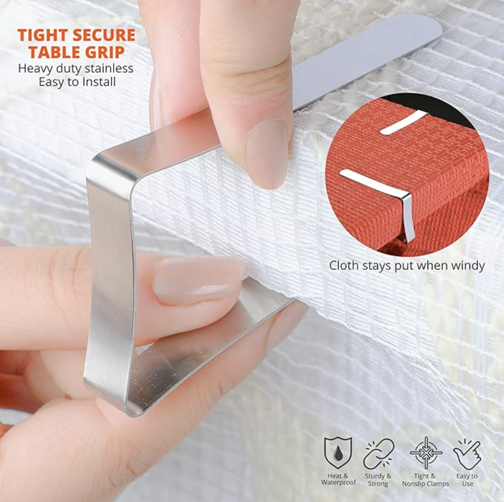 Tablecloth Clips [USA Based Brand] - 12 Pack Stainless Steel, Rust Proof