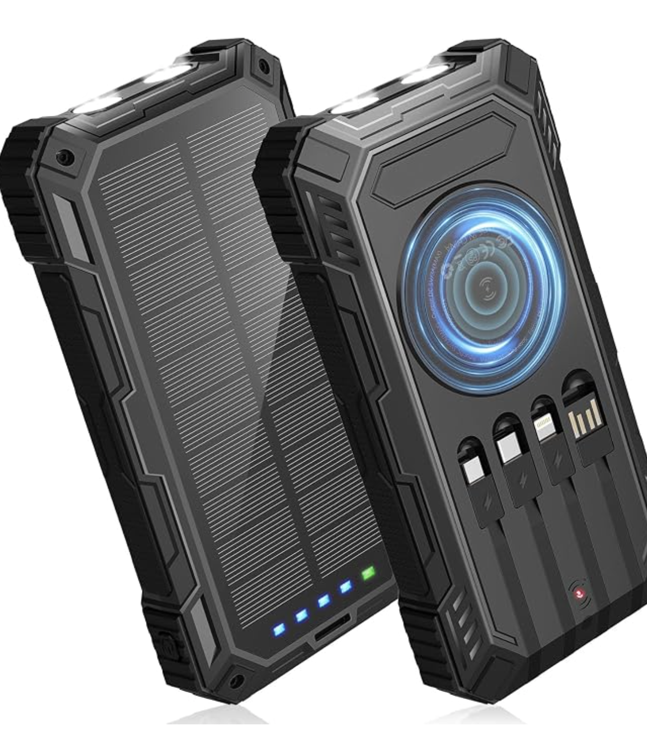 BLASOUL Solar Power Bank,49800mAh Wireless Portable Phone Charger with 4 Built-in Cables,22.5W Fast Charging USB-C in/Output External Battery Pack for iPhone,Android,Perfect for Hiking/Camping