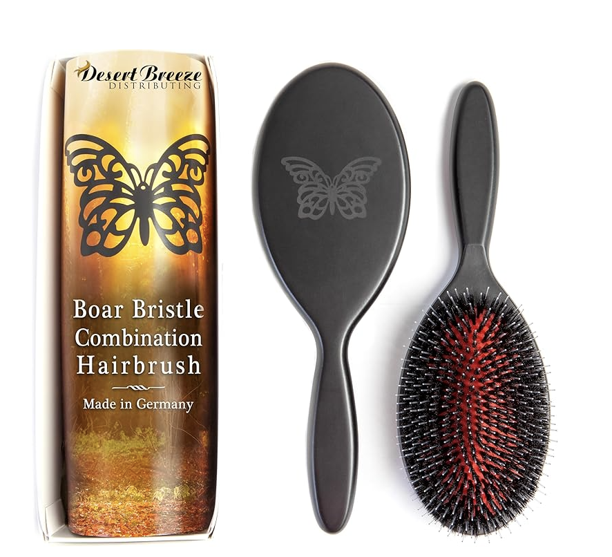 
Premium German Hair Brush – Wild Boar Bristle & Rounded Nylon Pin Hairbrush, Large