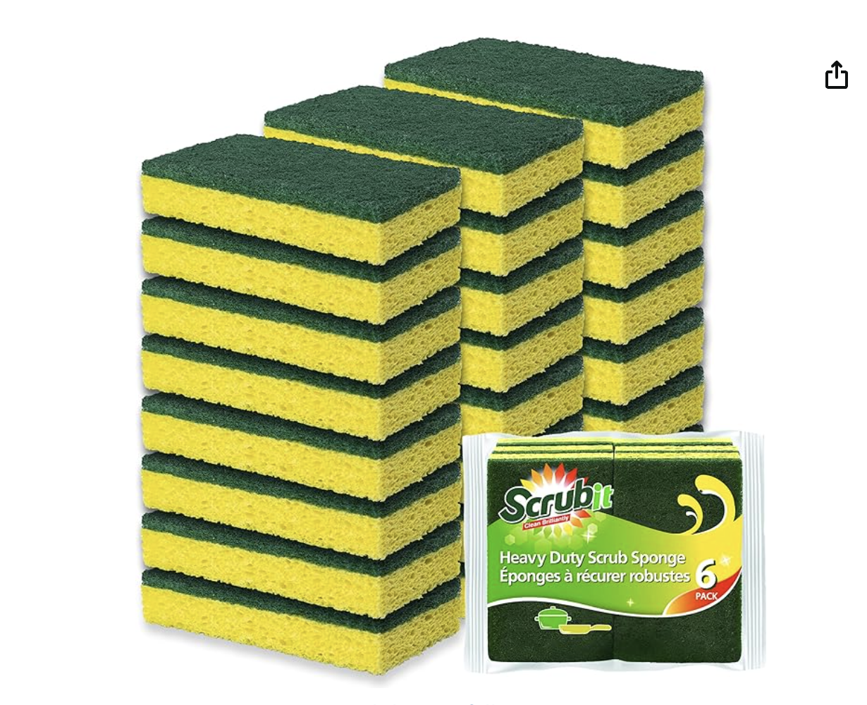 SCRUBIT Heavy Duty Scrub Sponges - Dishwashing Sponge Along with A Tough Scouring Pad - Ideal for Cleaning Kitchen, Dishes, Bathroom - Yellow - 24 Dish sponges