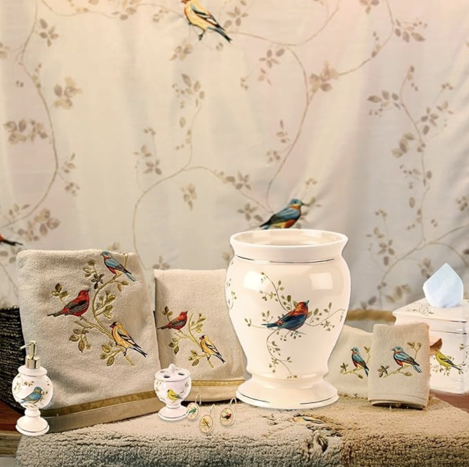 pretty bird bathroom accents