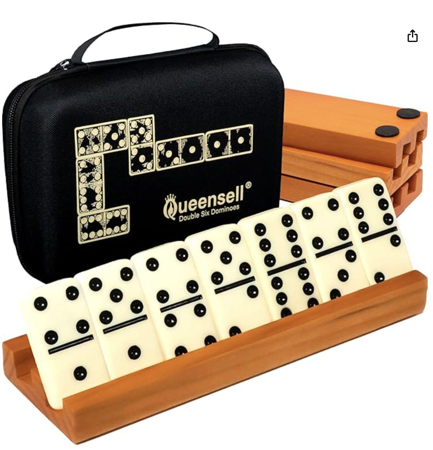 Dominos for Adults: 4 Domino Racks - Double 6 Dominoes Set with Domino Holder, Classic Board Games  - 28 Tiles with Travel Case