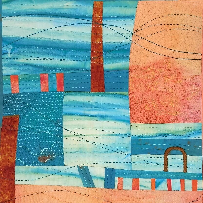 A Walk To The Beach II
The companion piece to the one in my last post.
.
.
.
#inspiredbylandscape #seaandsky #smallartquilts #paintedpatchwotk #paintedcloth #fabricartist #artquilt mixedmediatextiles