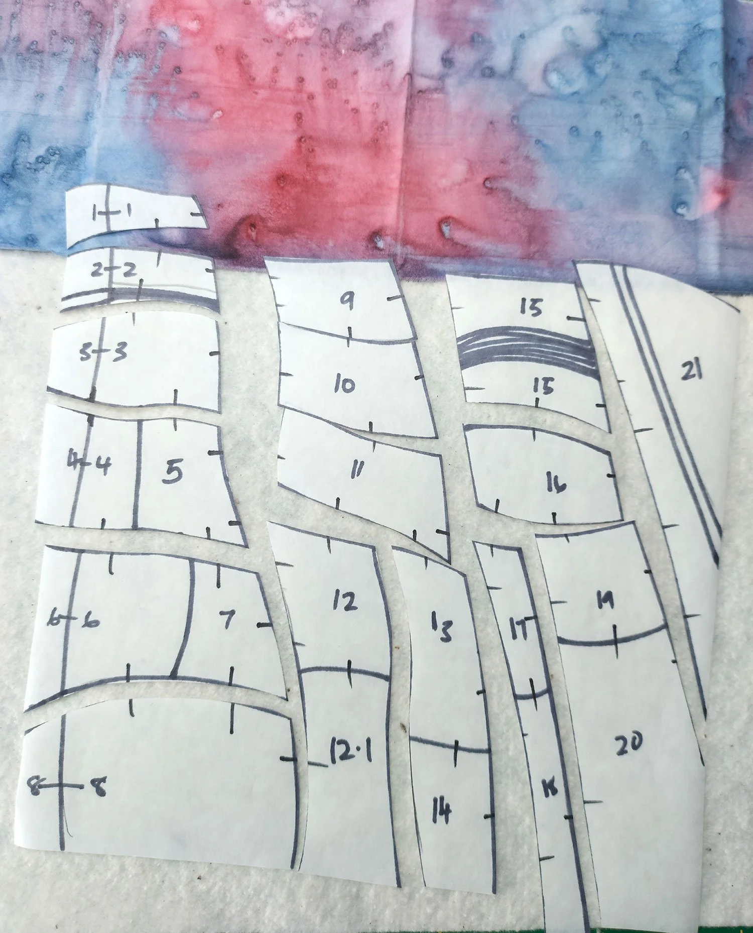 paper pattern pieces for a patchwork landscape