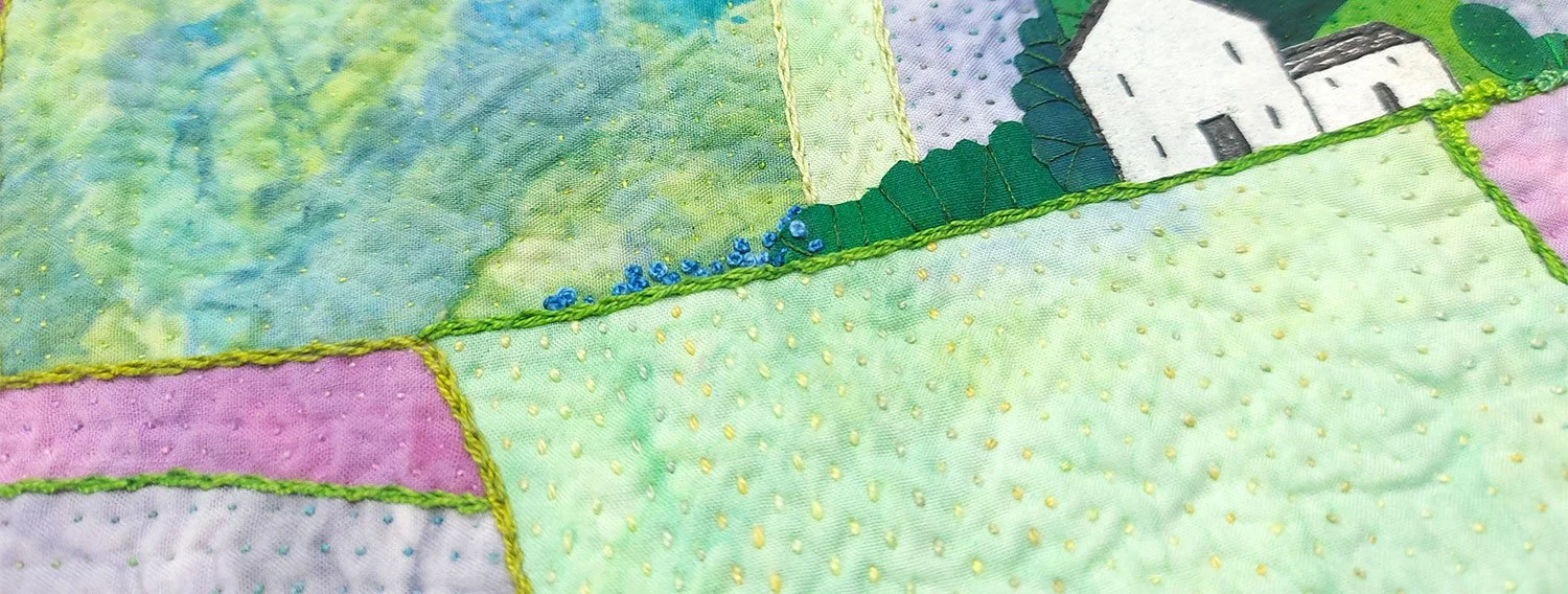 close up of sample piece from Patchwork Landscapes online workshop