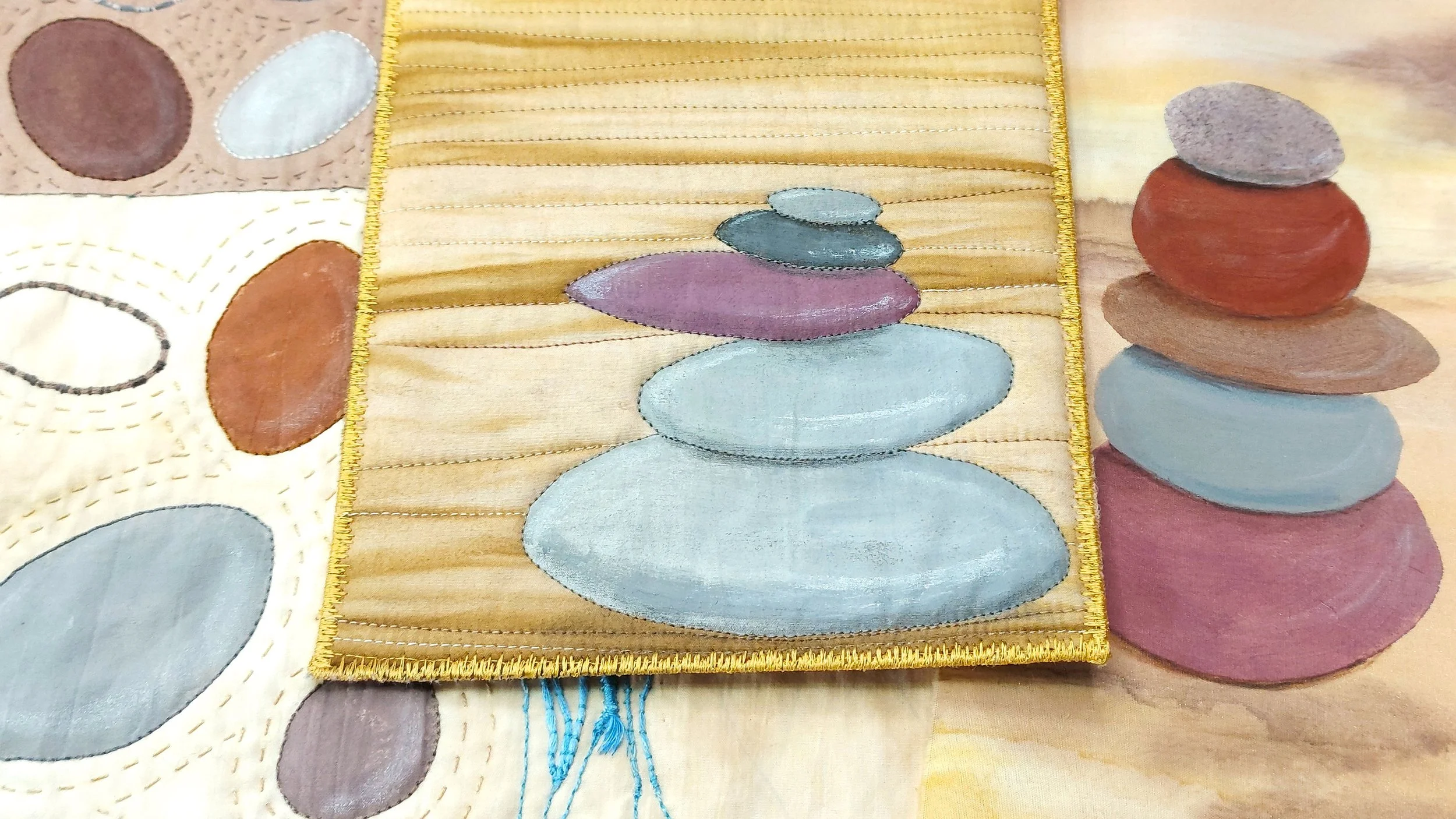Close up of samples from Pebble Shore online  workshop