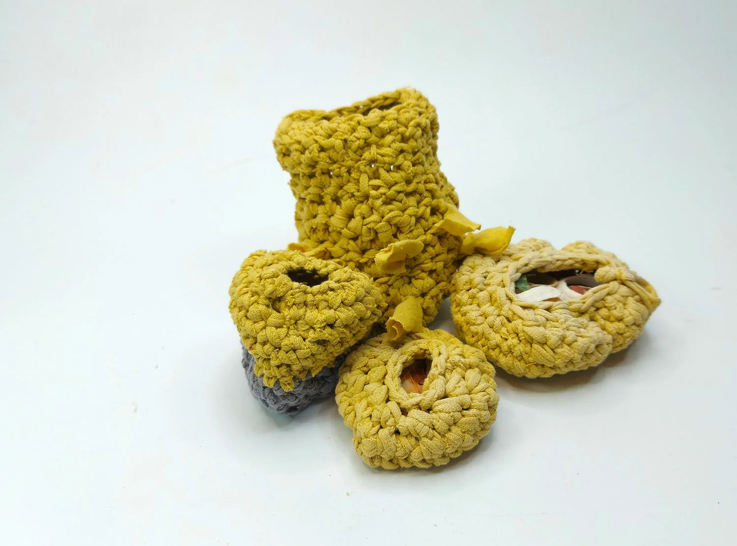 Handmade crocheted vessels..