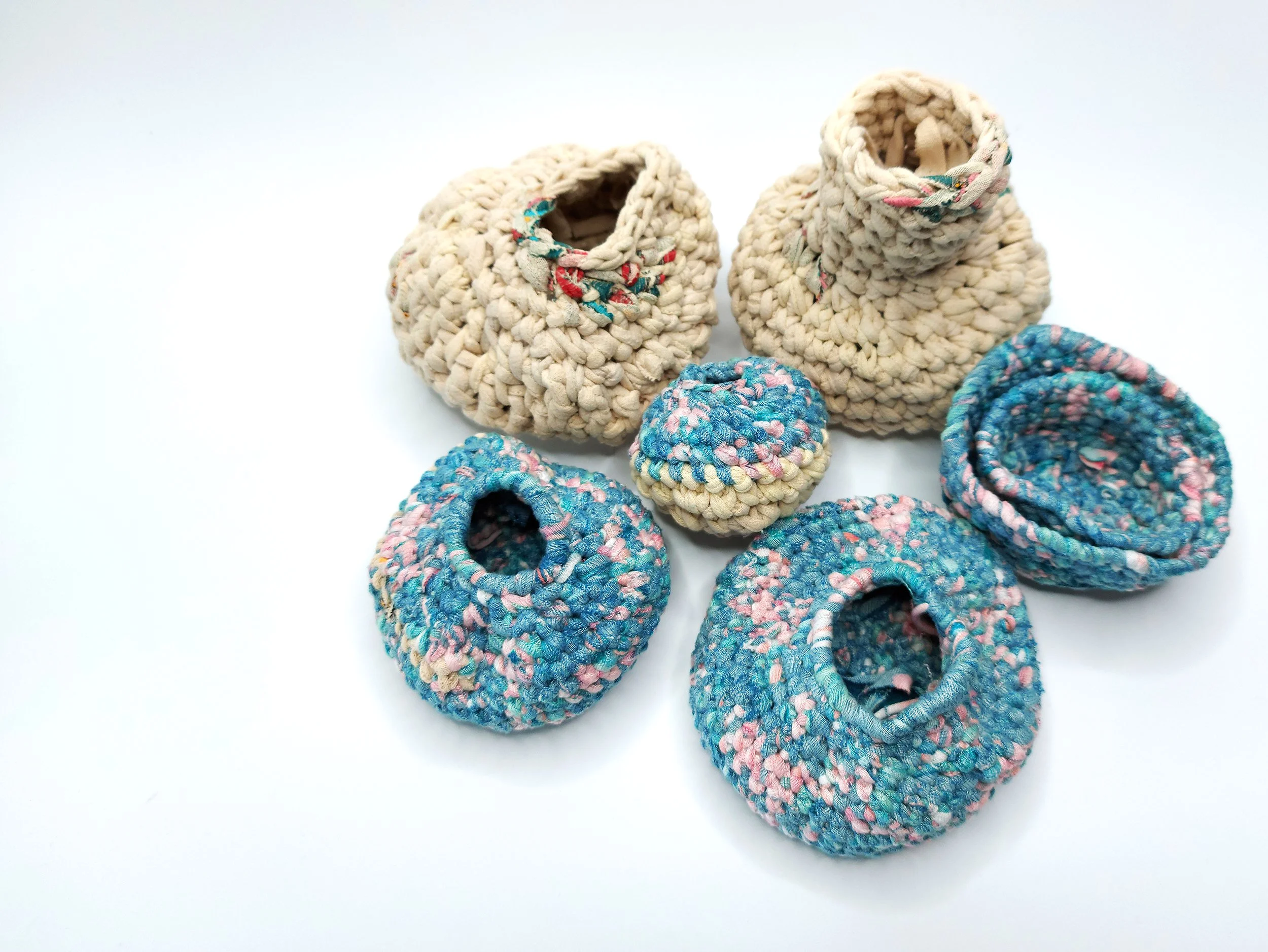 re-cycled fabric crochet vessels.jpg