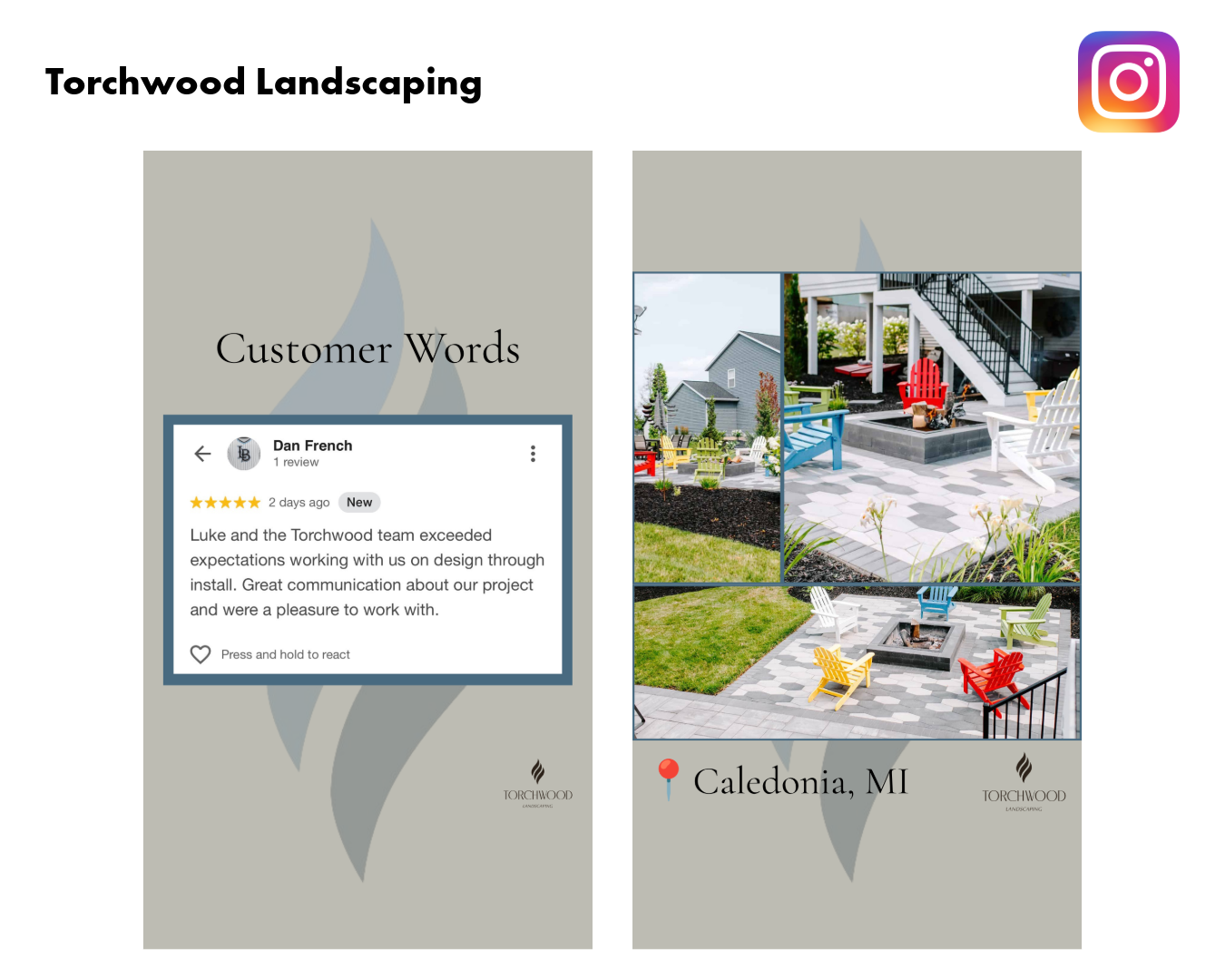 Graphic showing a photo and copy for a social media post for Torchwood Landscaping