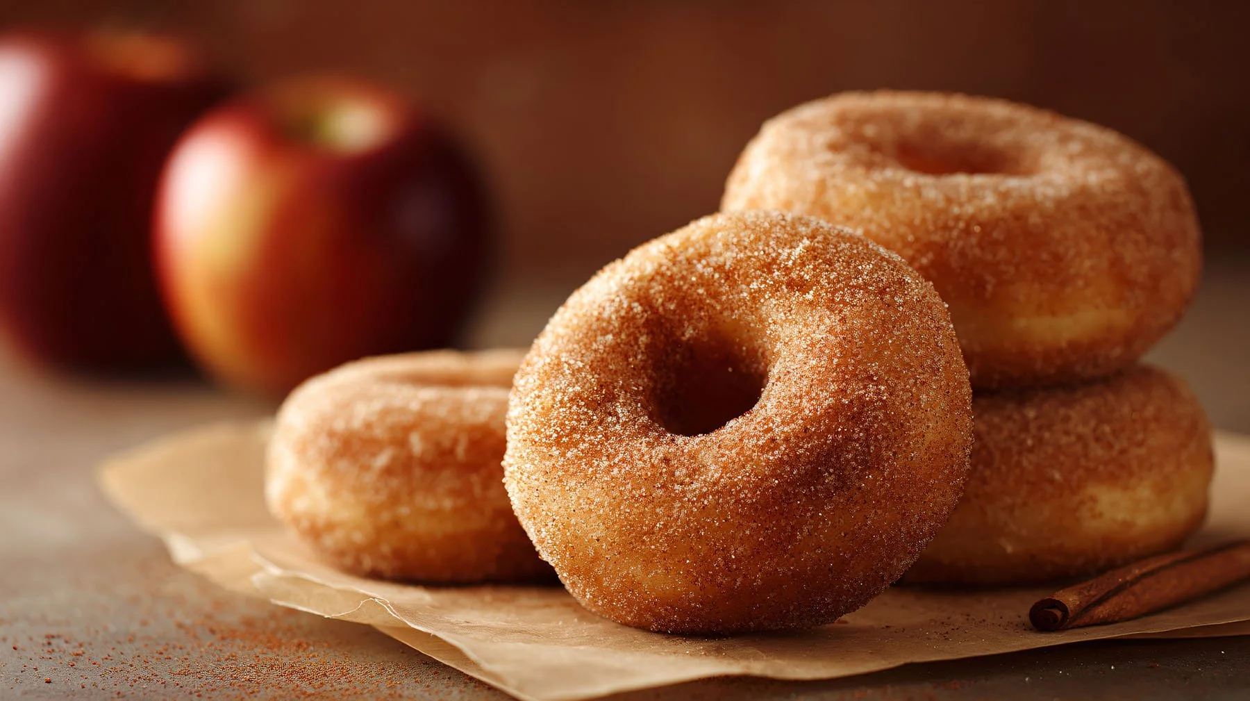 Baked cinnamon donuts on parchment paper