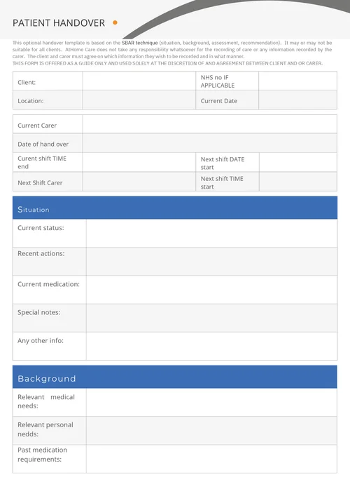 Patient handover — Home Care Introduction agency for Clients and Carers