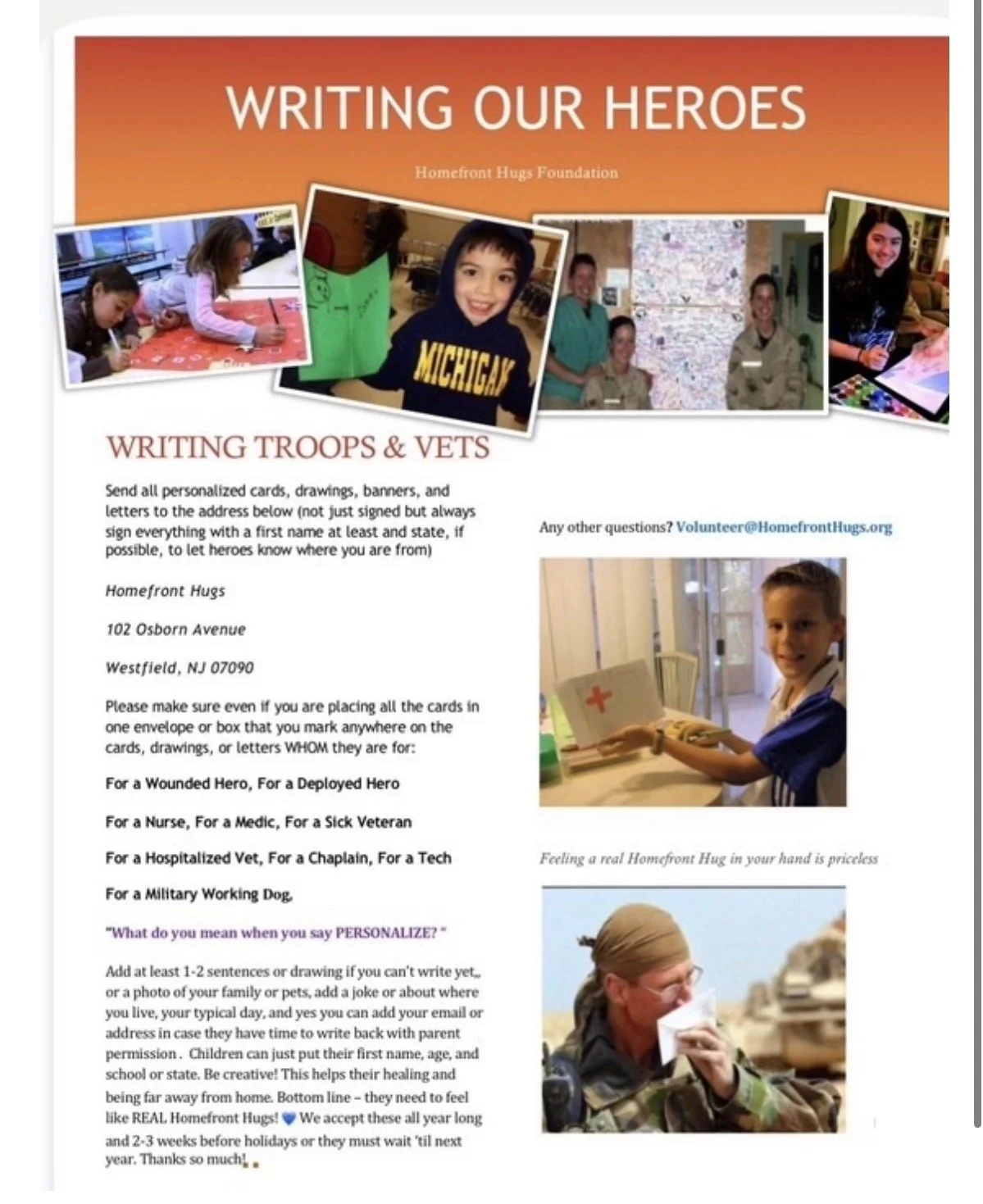 Writing our troops and veterans - Homefront Hugs Letter Campaign