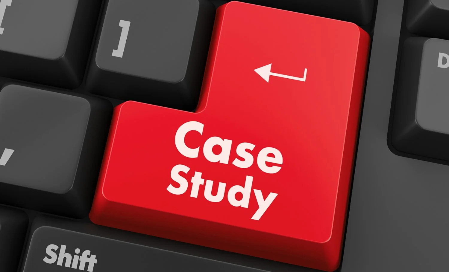 photo of red key on keyboard that reads case study