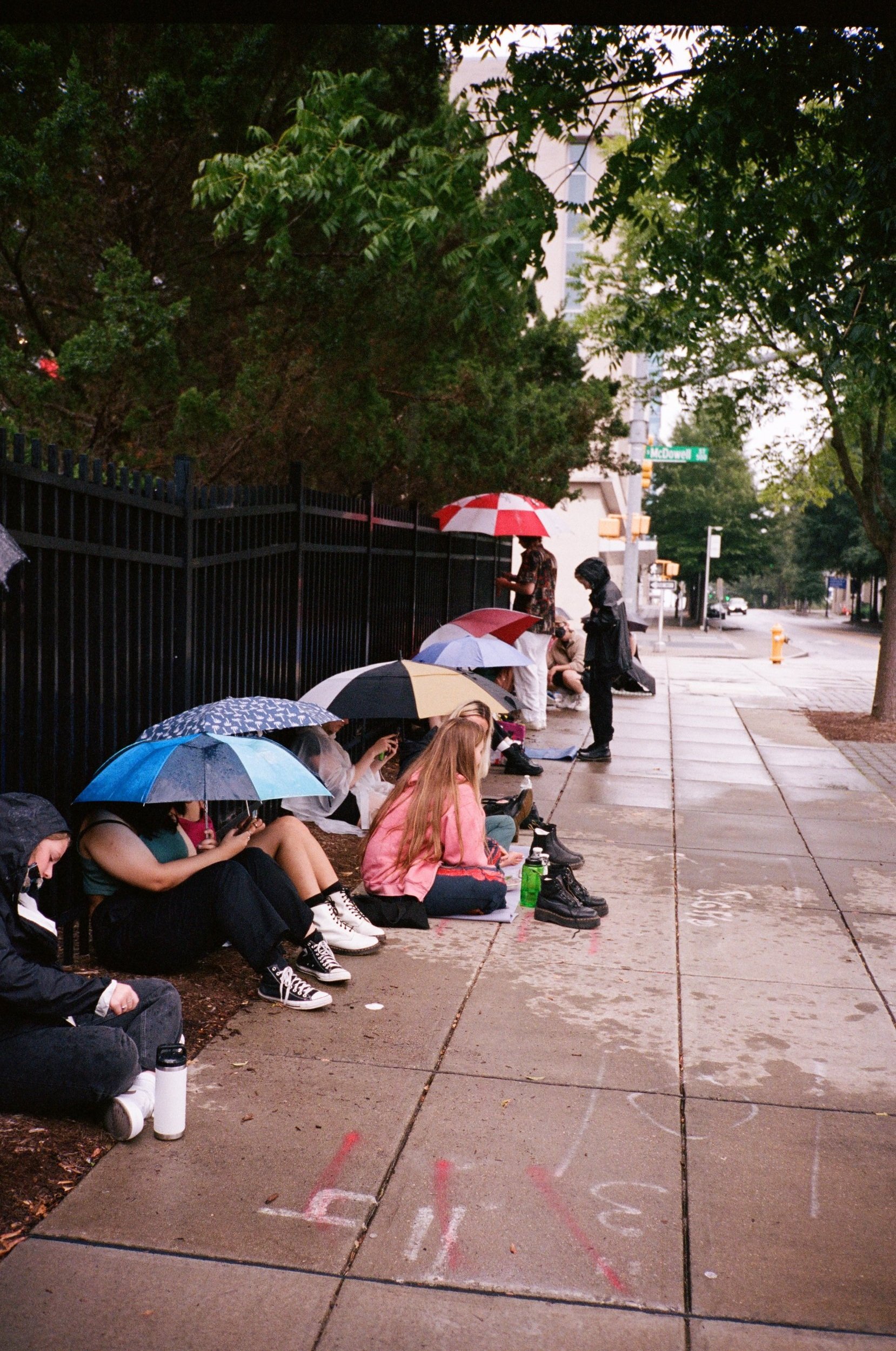 The line formed hours in advance, despite the weather.