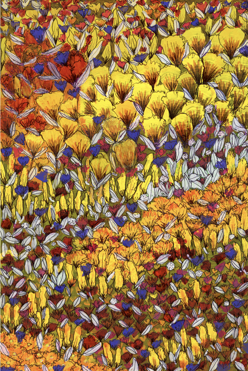 Title: "They Gathered Like Flowers"
Artist: Romina Delgado
Medium: Acrylics, oil & acrylic markers