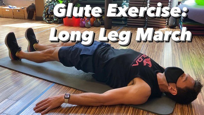 Long Leg March - 🔥Fire up your glutes 🍑 and posterior chain!
Similar to glute bridge march, but legs are not at 90 degrees: lie faceup on the floor/mat with your knees slightly bent and your heels on the floor, toes pointed up. Raise your hips slig