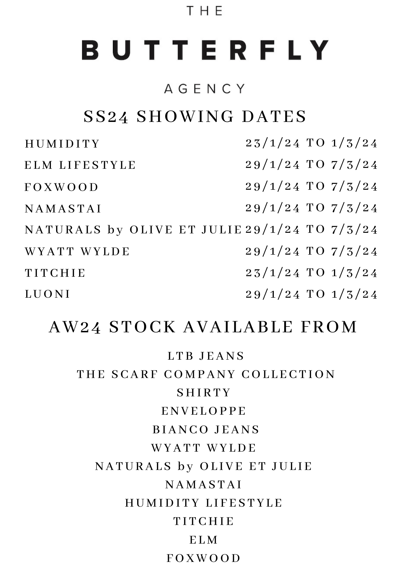 2024 Showing Dates — The Butterfly Agency