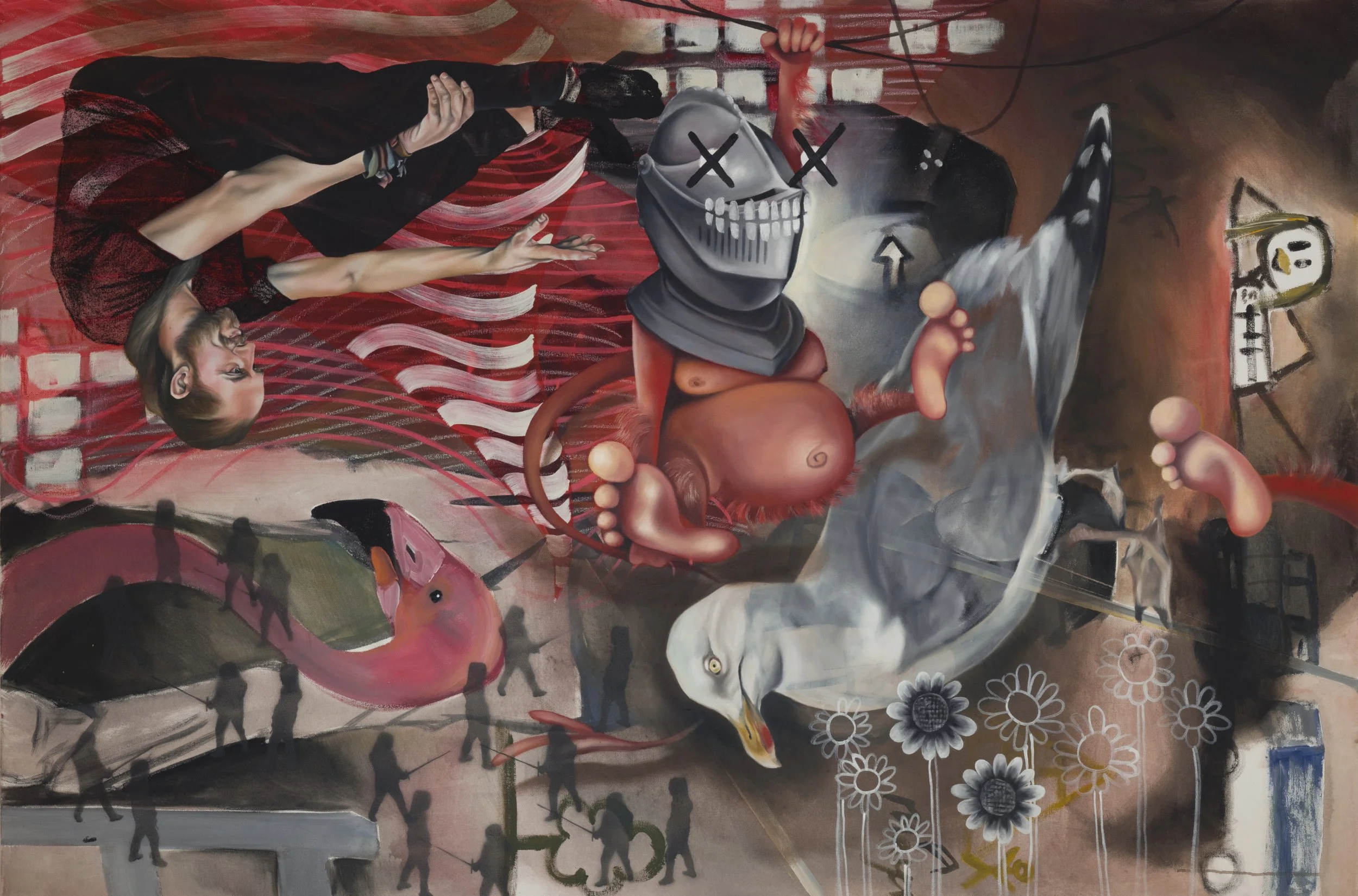 Charlotte Meisel - War for the Planet in My Head - Oil, Acrylics, Spraypaint &  Crayons on Canvas - 120cm x 180cm