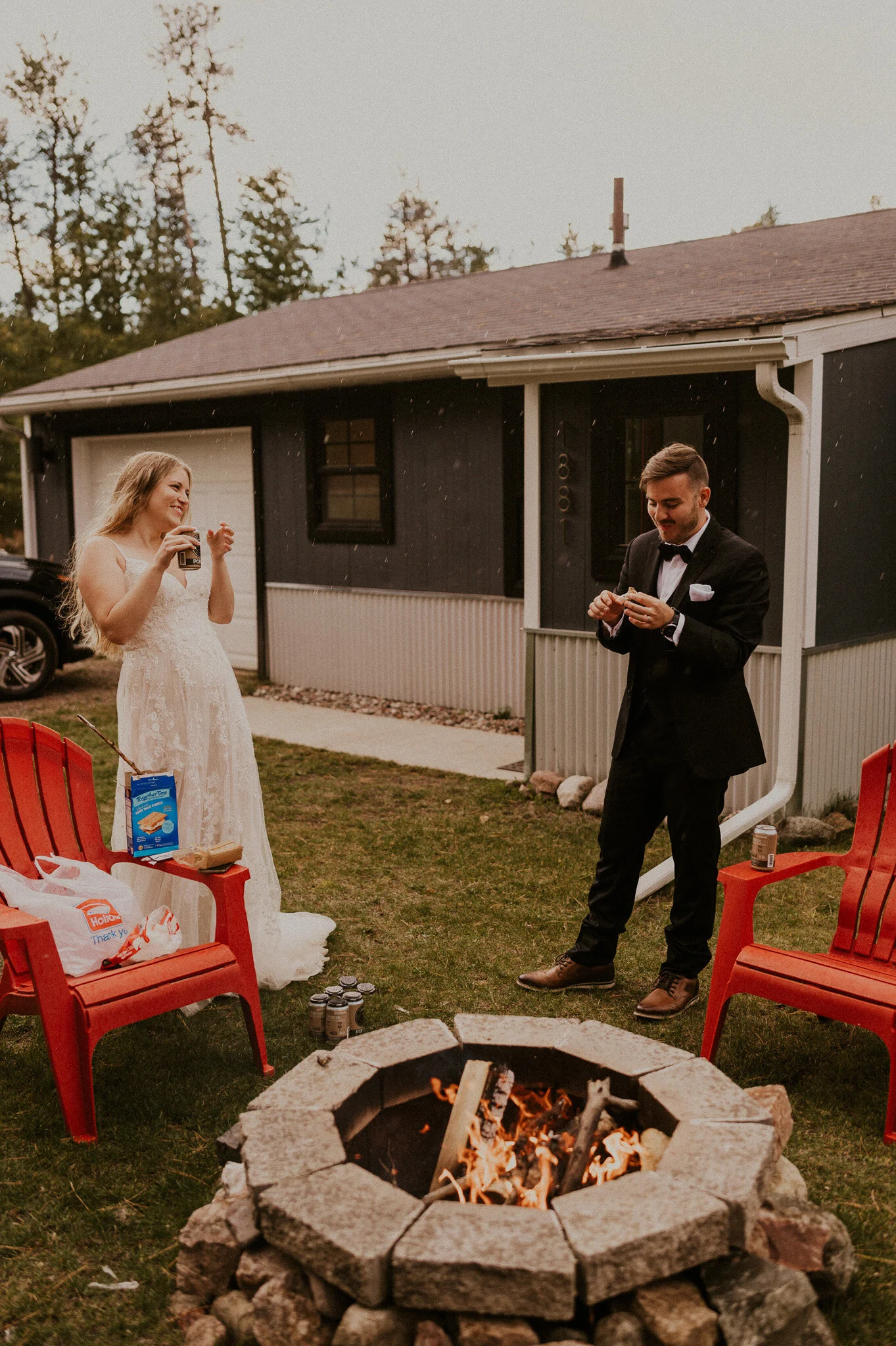 Rain, s’mores, beer, and a bonfire!