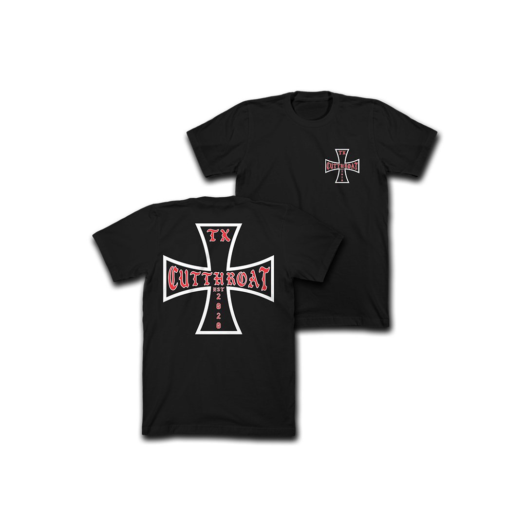 BLK IRON CROSS TEE