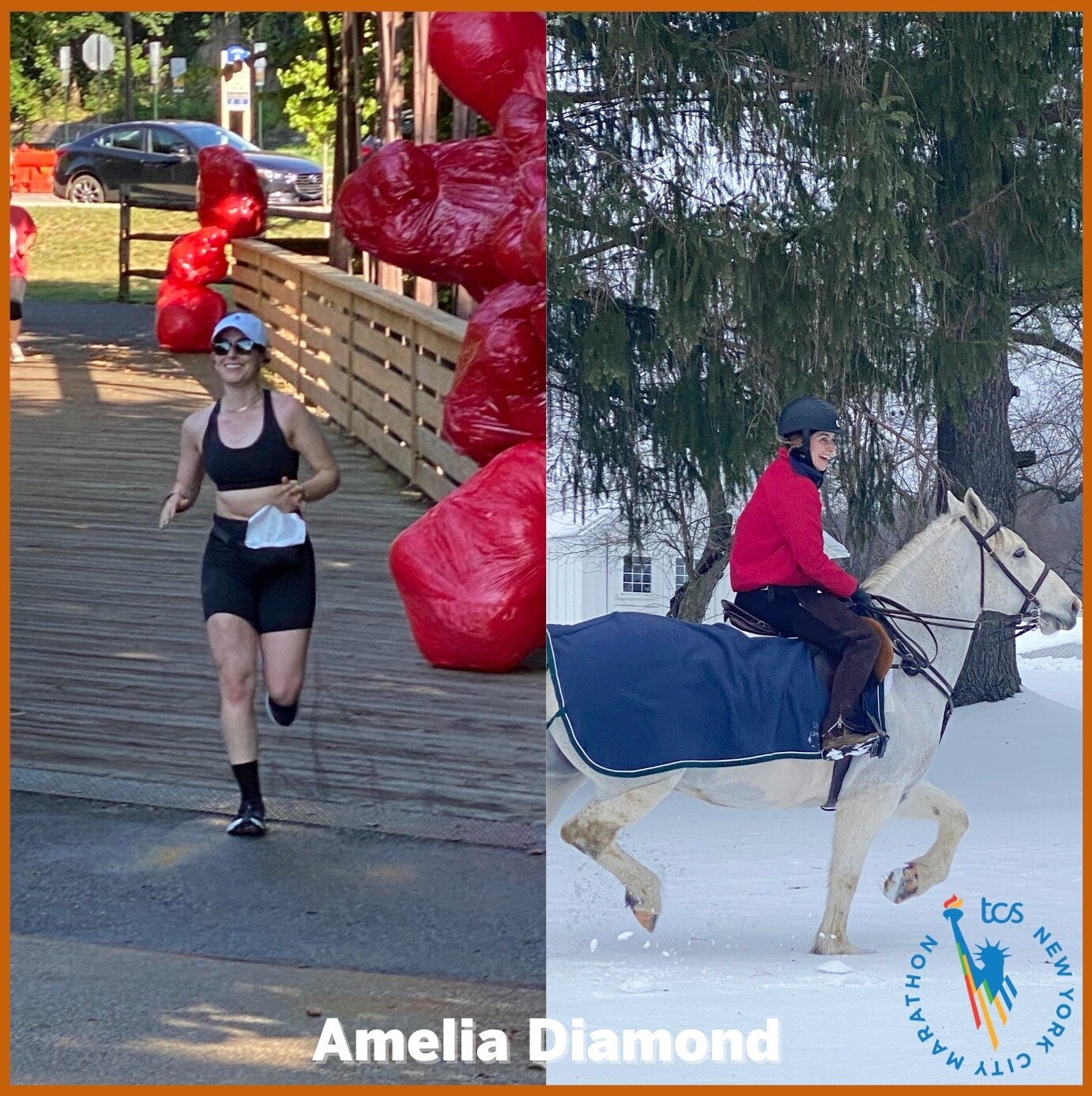 Marathon Monday! Meet Amelia Diamond! &quot;Hi friends! I'm running the New York City Marathon on behalf of GallopNYC. Horses are magical. The healing power of therapeutic horsemanship is proof of that. Gallop brings that magic to all who need it by 