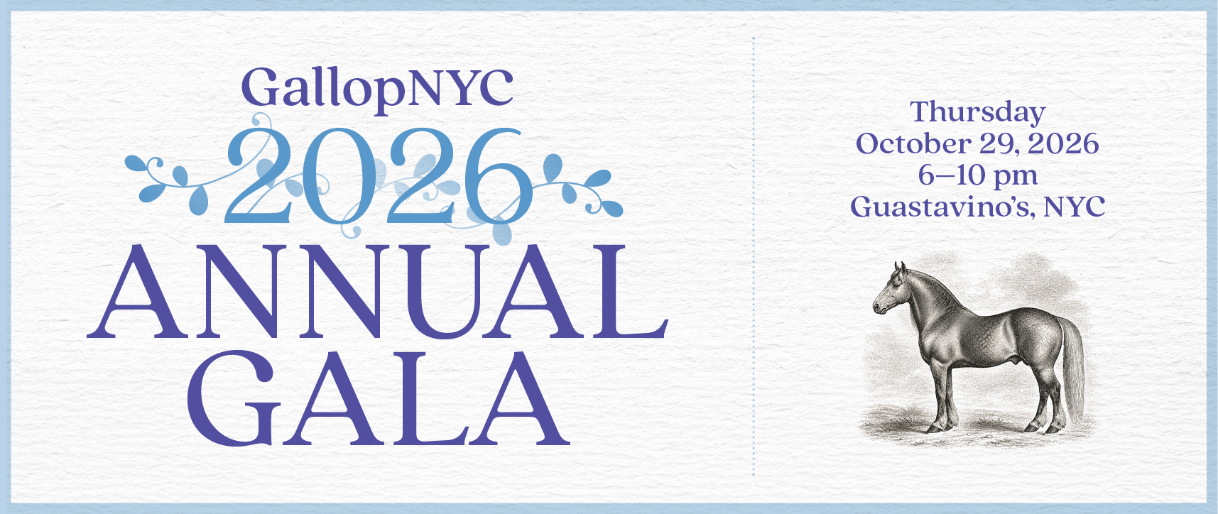 Event details for the 2026 GallopNYC Annual Gala