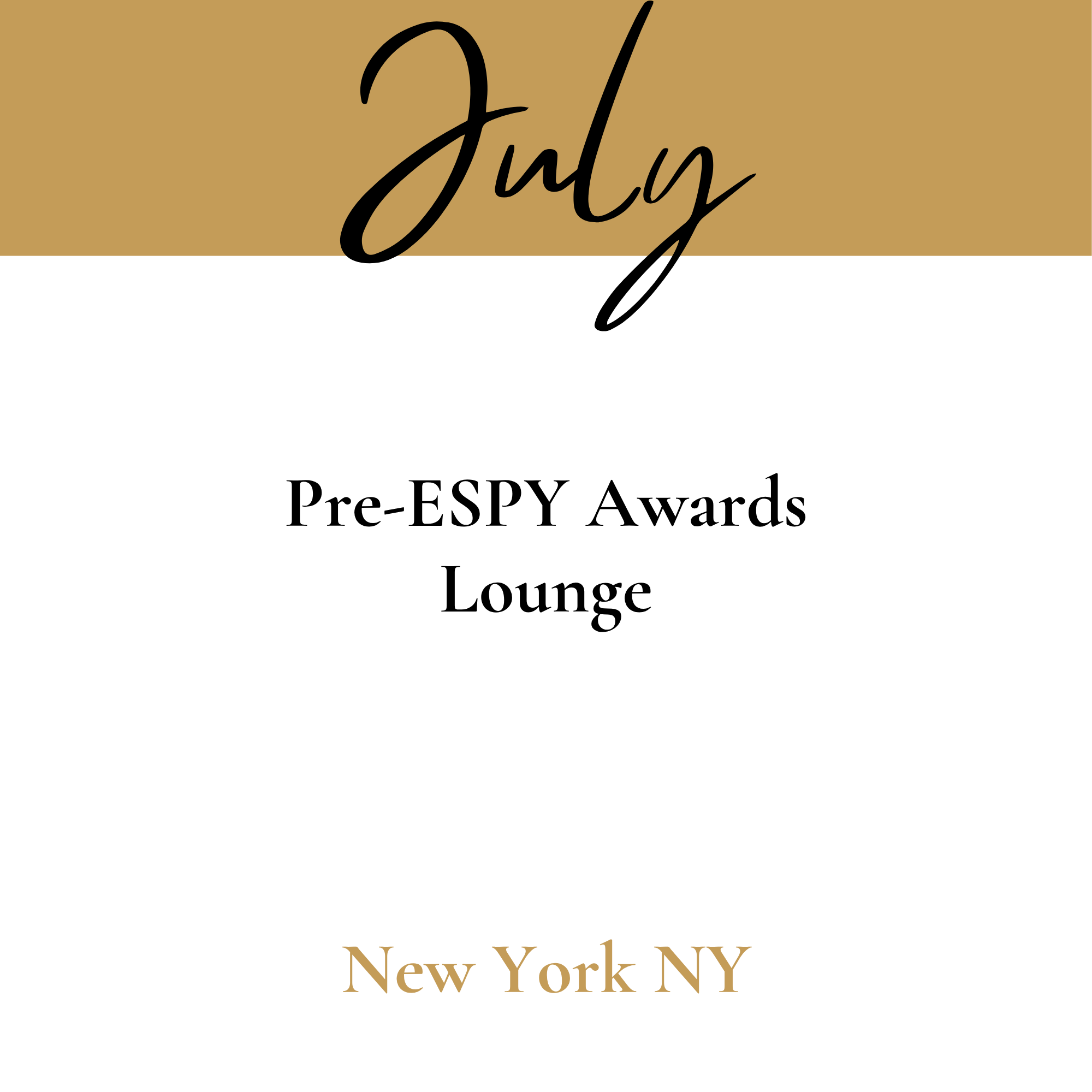 Gold-colored background with black and gold text reading 'July' and 'New York NY'.
