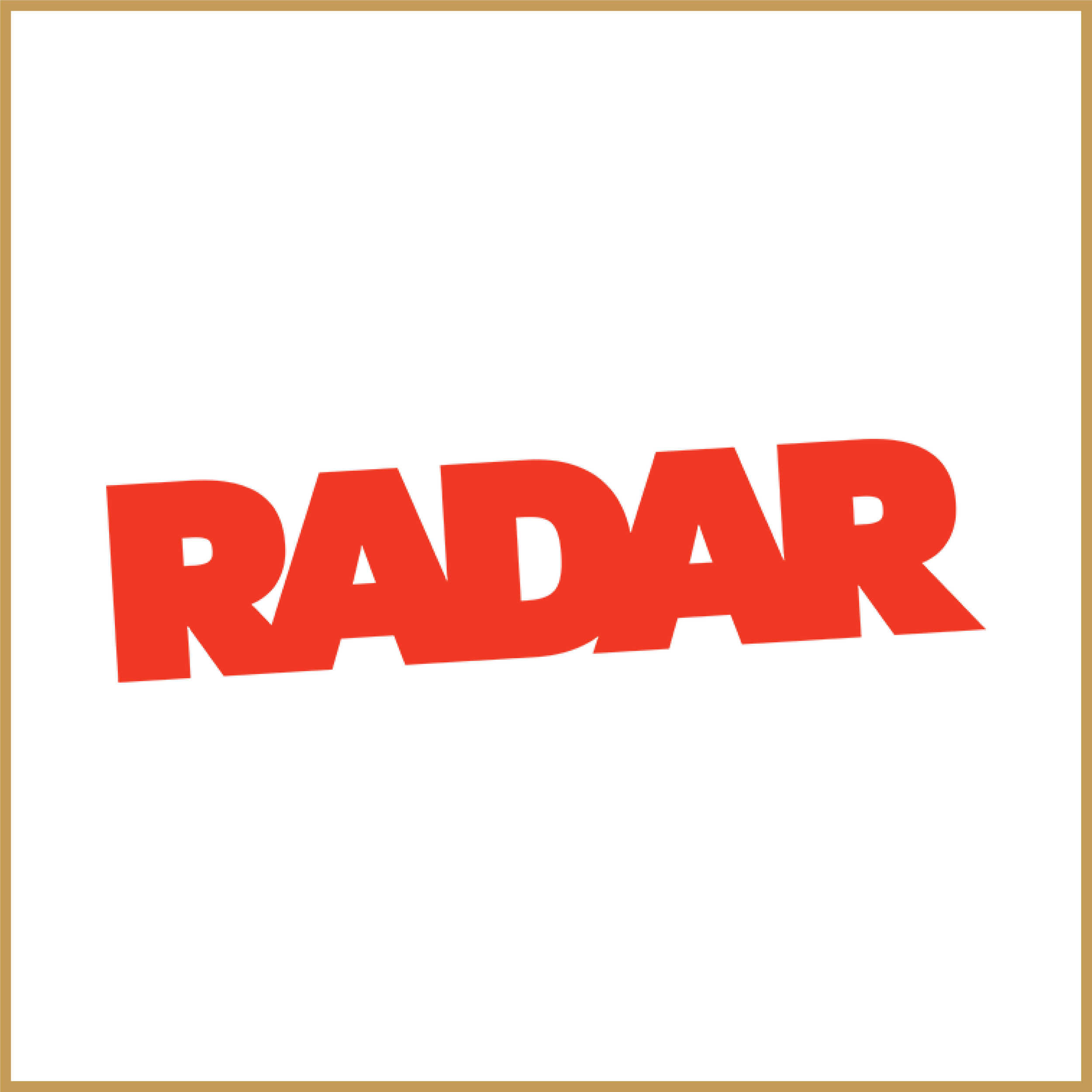 Red text spelling 'RADAR' on a white background.