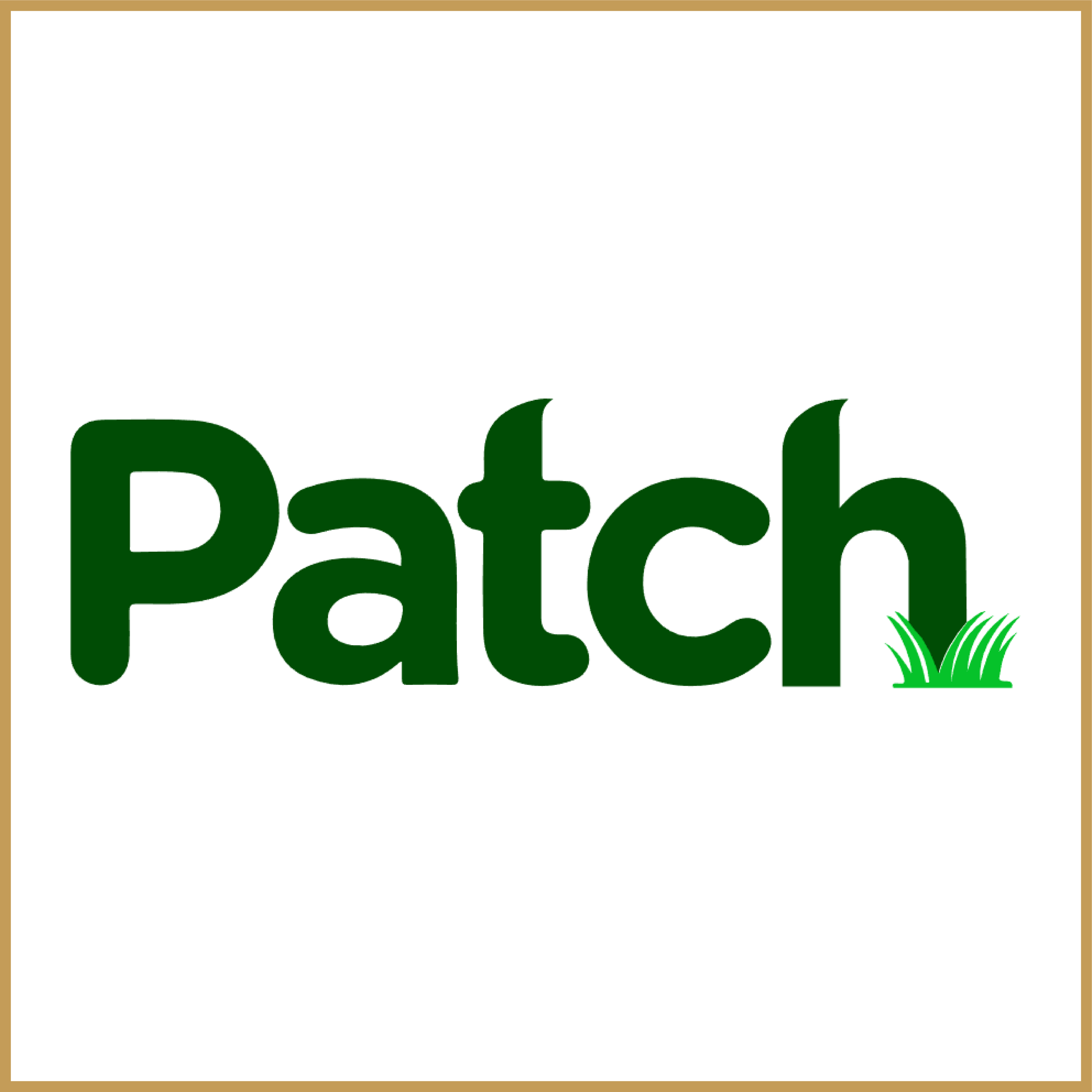 The word 'Patch' written in bold, dark green letters with a small patch of grass underneath the letter 'h'.