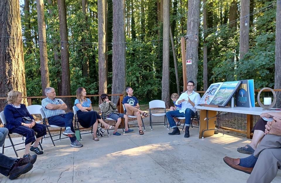 Among the most beautiful places to do a talk ever &mdash; in the trees behind the McMinnville, OR grange hall!