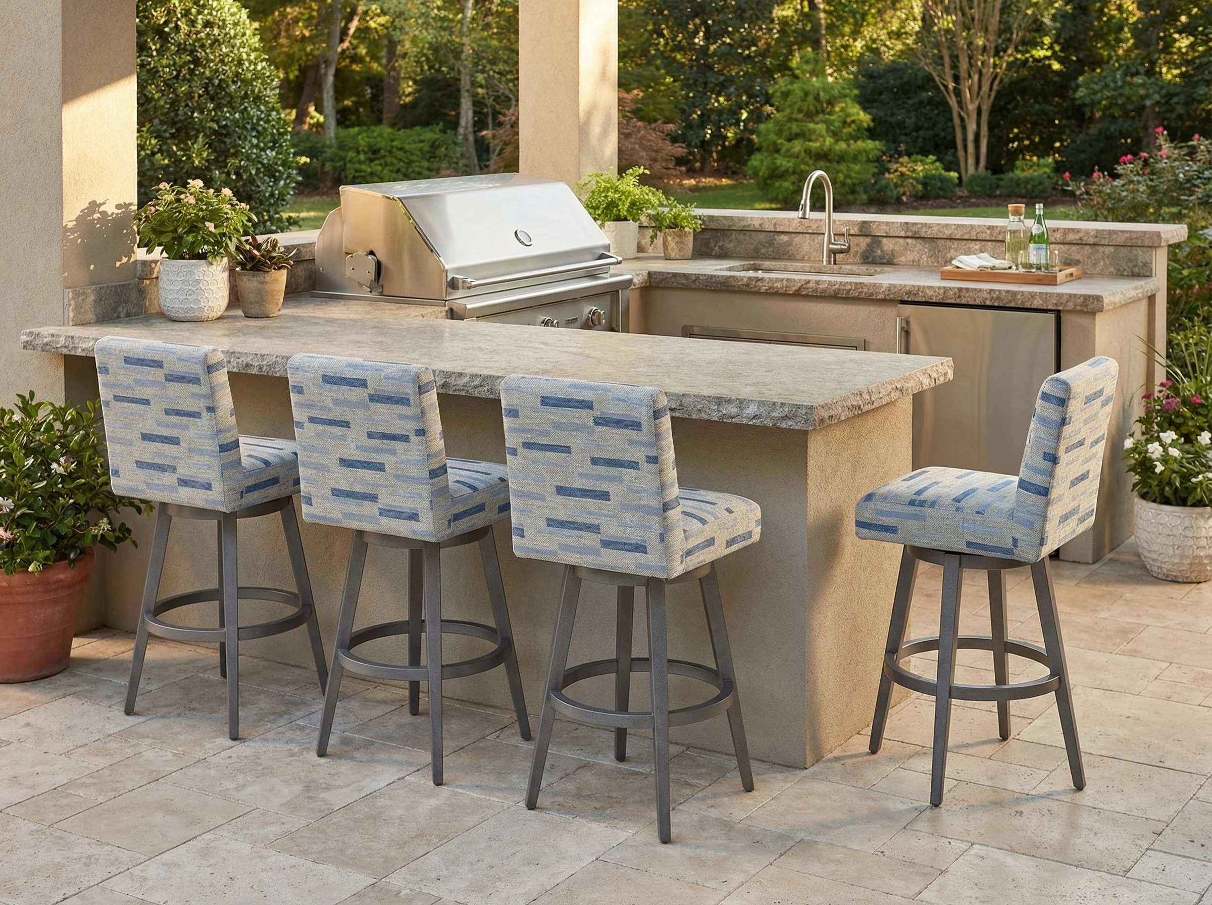 Outdoor Nook Solurium™ Armless Swivel Bar Stool - Harbor Stripe | Outdoor Bar Stool