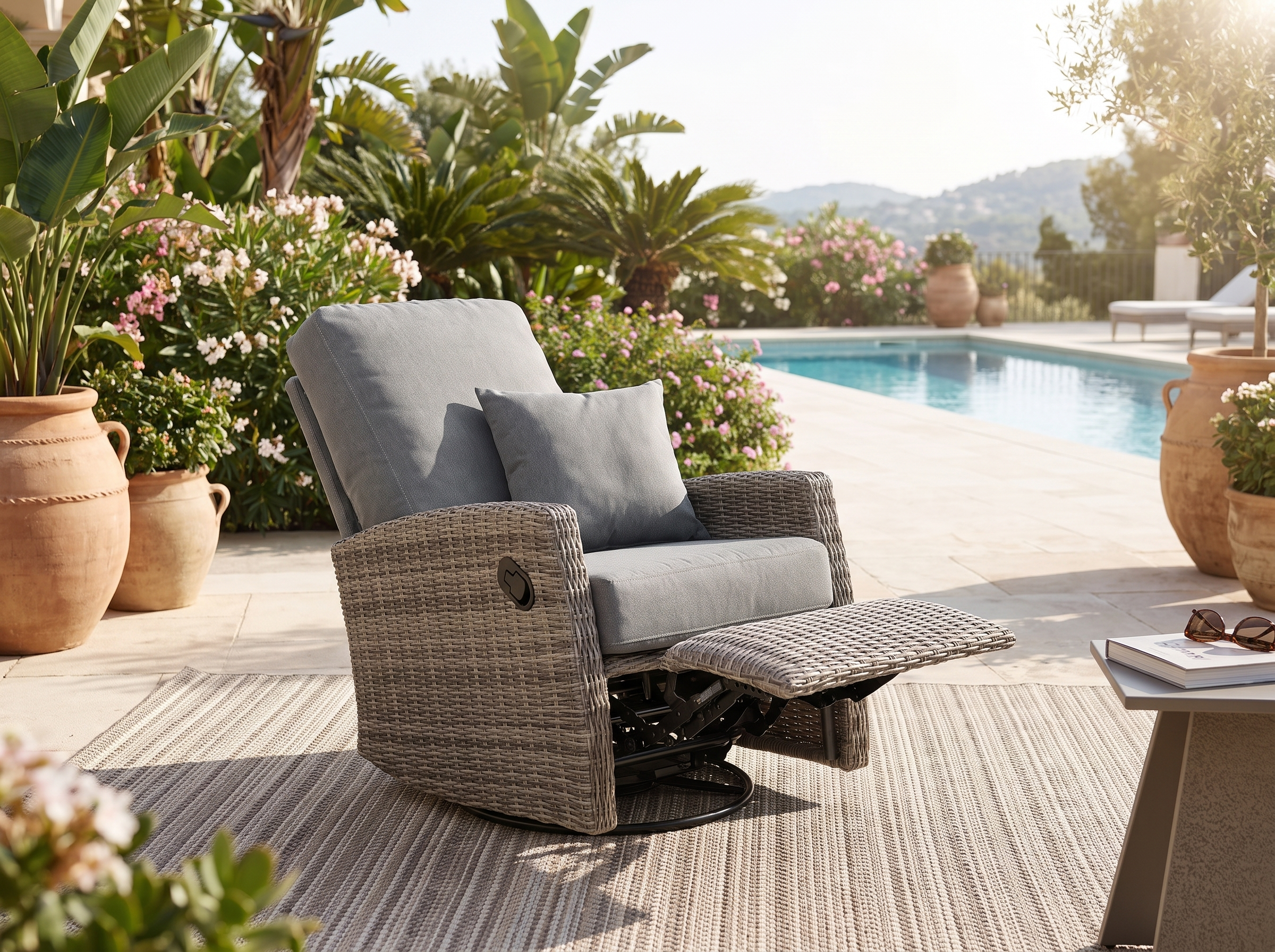 Keywest Wicker Outdoor Swivel Glider Recliner  | Patio Lounge Chair