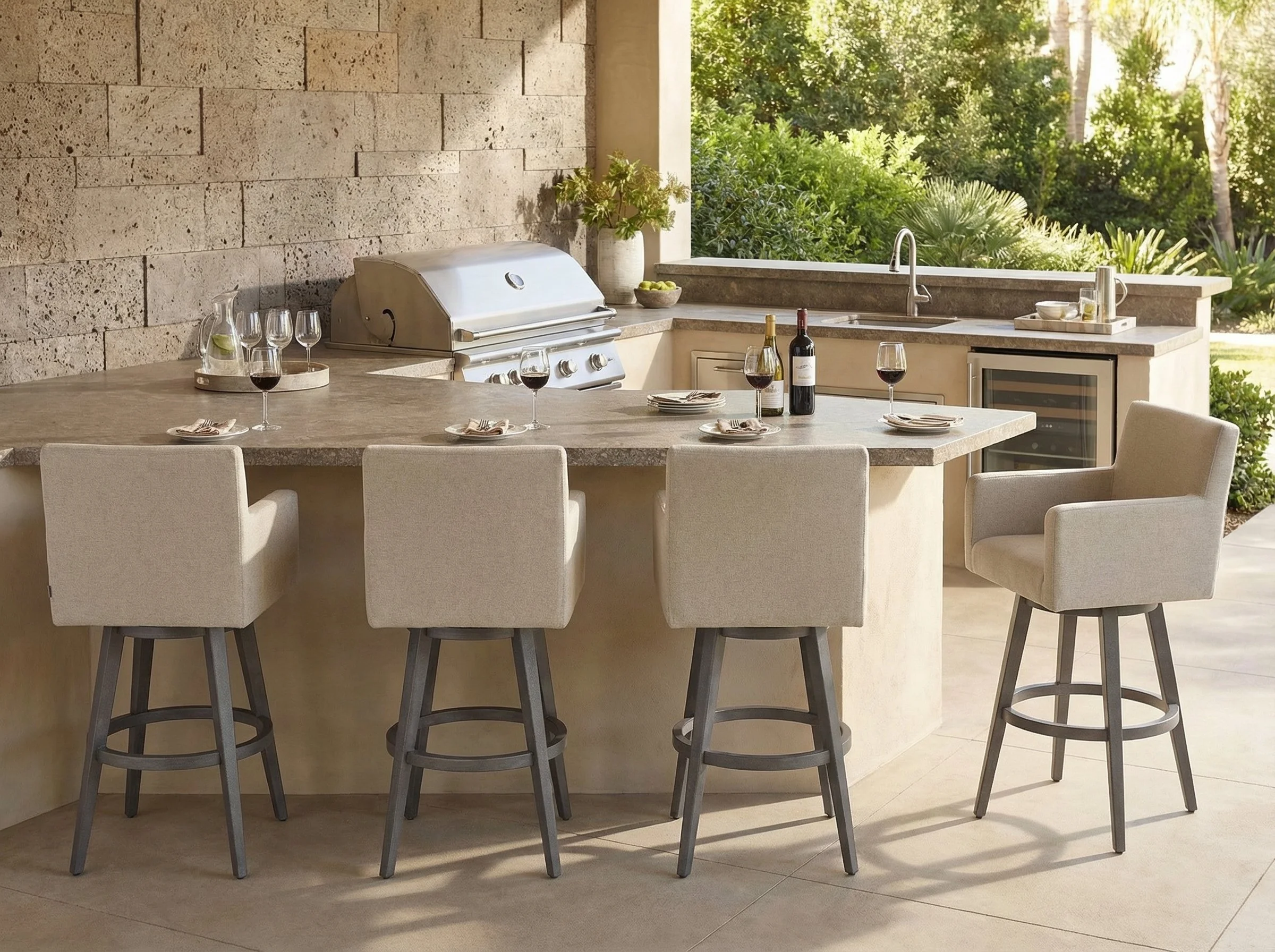 Outdoor Nook Solurium™ Swivel Bar Stool with Arms - Pearl Beige 01.jpeg