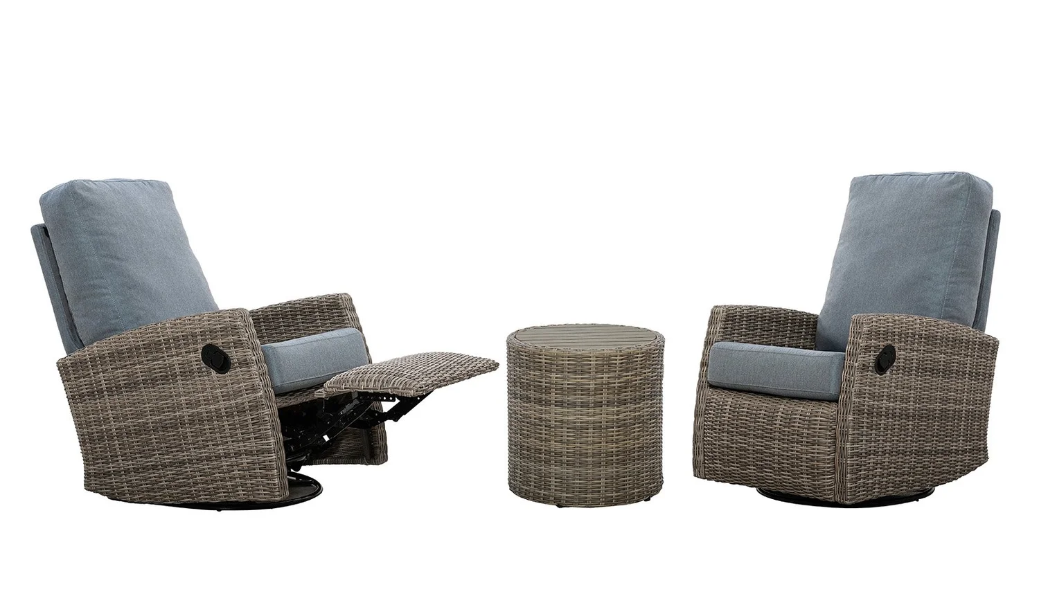 Keywest Wicker Outdoor Swivel Glider Recliner Bistro Set Patio Lounge  Chair x with Matching Side Table — Outdoor Nook USA