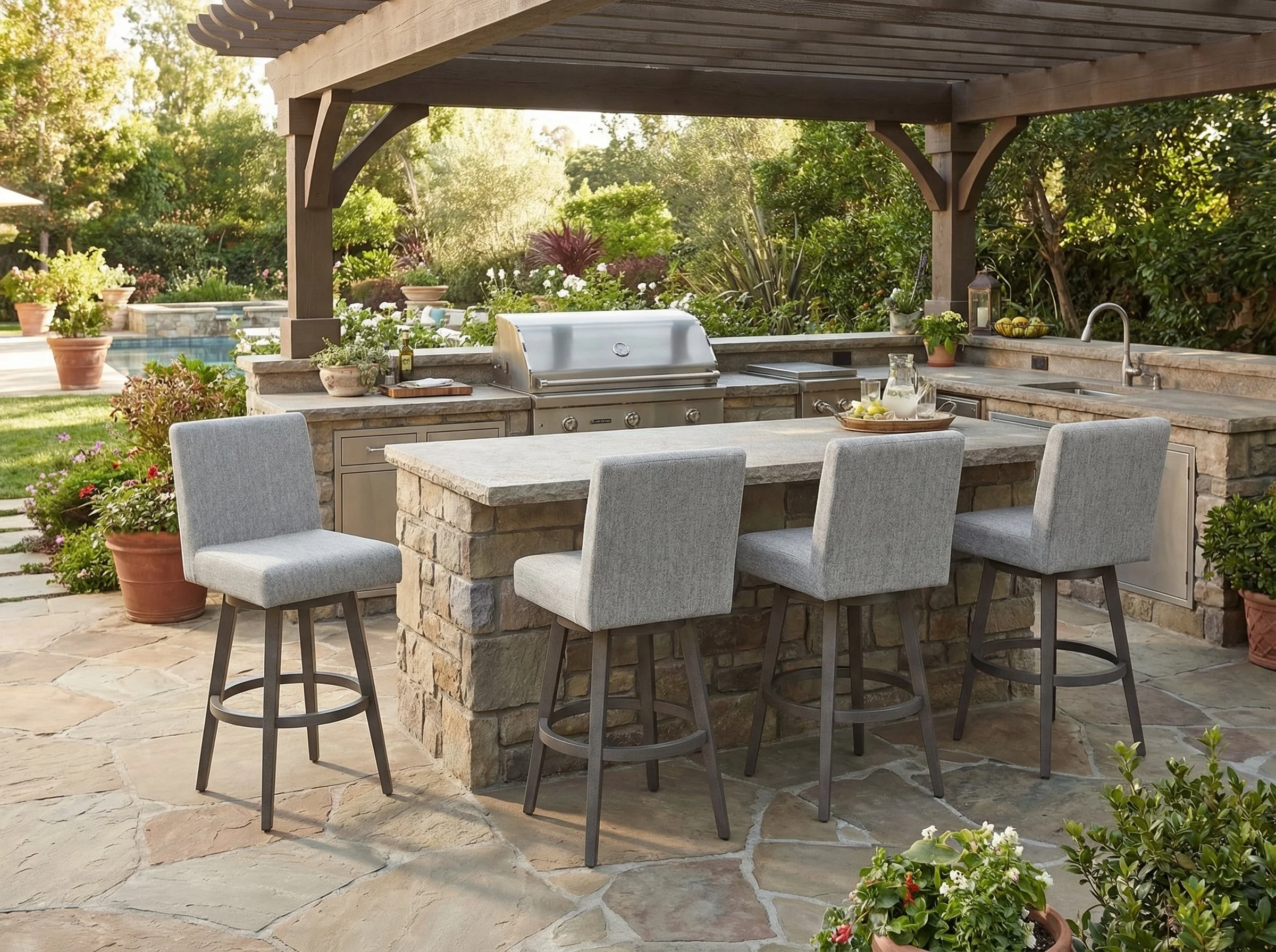 Outdoor Nook Solurium™ Armless Swivel Bar Stool - Mist Gray | Outdoor Bar Stool