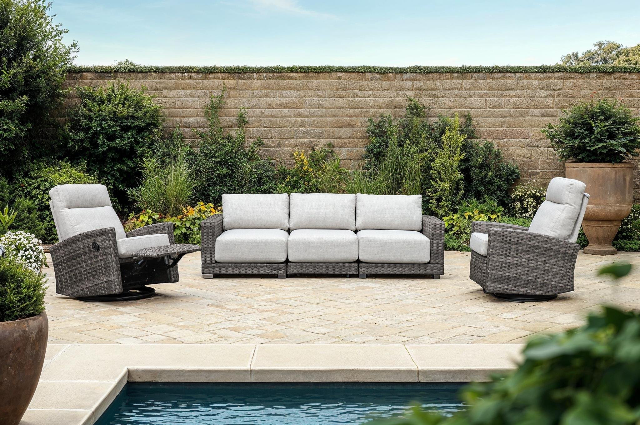Malibu 5-piece Patio Wicker Modular Sofa Set with Swivel Glider Recliners | Outdoor Set