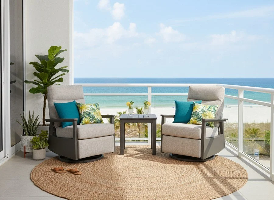 Huntington Aluminum Outdoor 2PC Swivel Glider Recliners and Side Table  | Outdoor Bistro Set