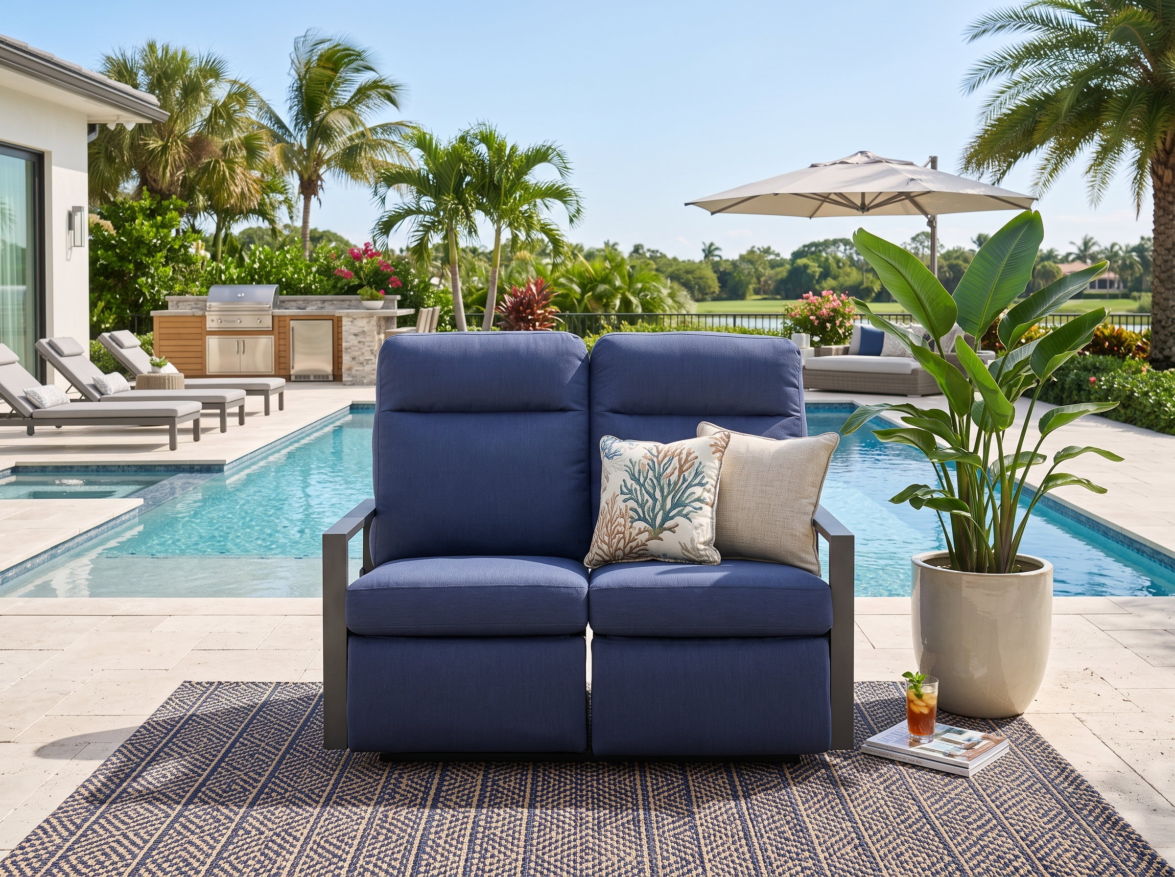 Shoreline Outdoor Aluminum Reclining Loveseat Sofa | Outdoor Sofa