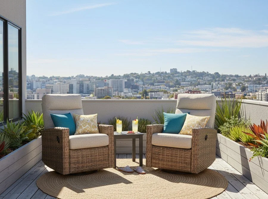Newport Wicker Outdoor 2PC Swivel Glider Recliner and Side Table | Outdoor Bistro Set