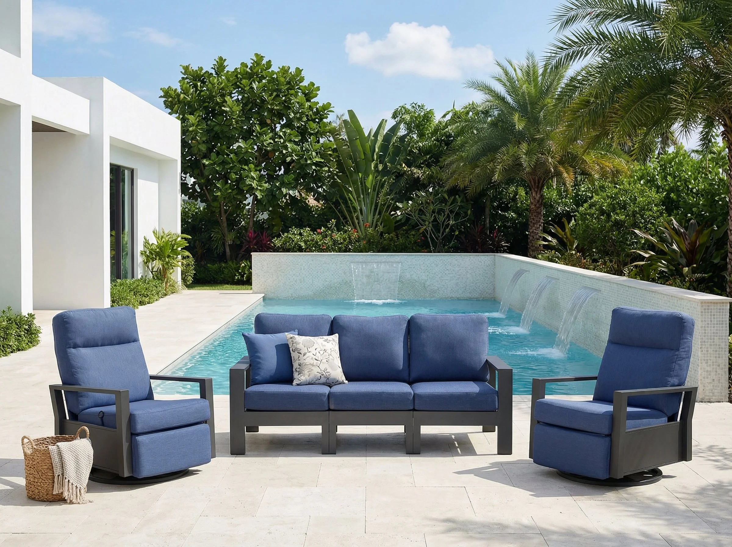 Shoreline 5-Seat Patio Aluminum Seating Group with Swivel Glider Recliners | Outdoor Set