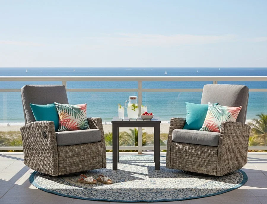 Keywest Wicker Outdoor 2PC Swivel Glider Recliner and Side Table | Outdoor Bistro Set