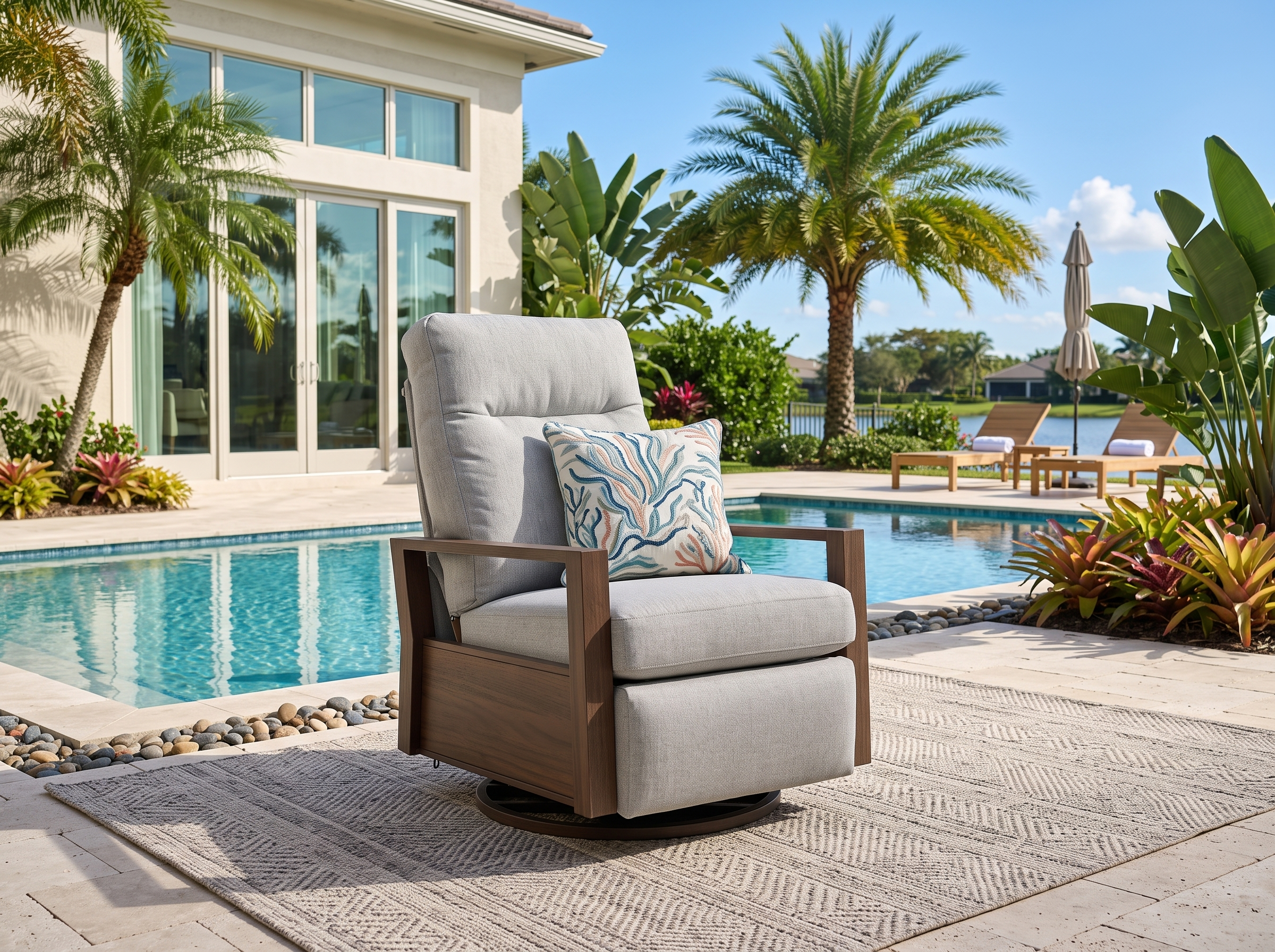 Shoreline Outdoor Aluminum Swivel Glider Recliner in Steeple Gray | Patio Lounge Chair