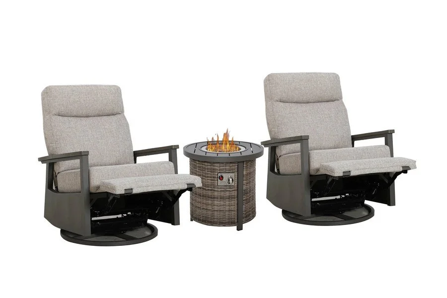 Huntington Outdoor Firepit Bistro Set | 2PC Aluminum Swivel Glider Recliner with Firepit Table
