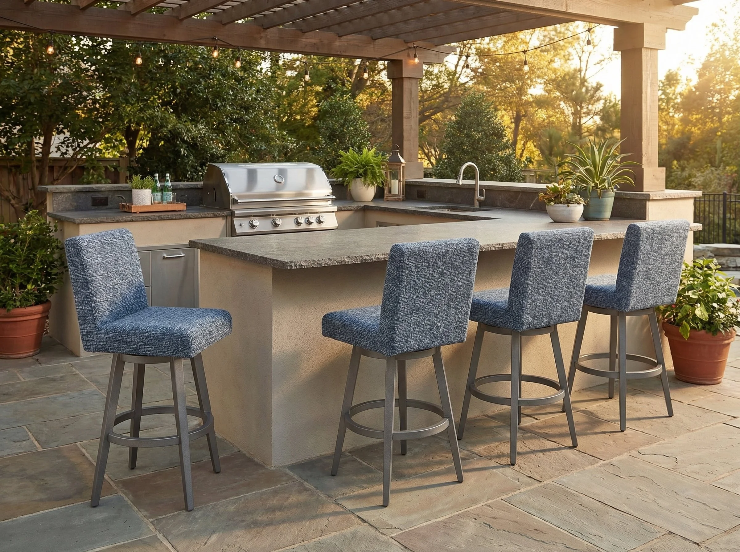 Outdoor Nook Solurium™ Armless Swivel Bar Stool - Denim Blue | Outdoor Bar Stool