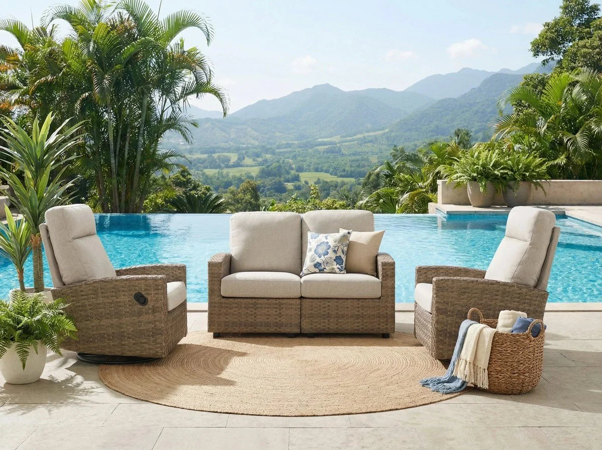 Newport 4-piece Patio Wicker Modular Sofa Set with Swivel Glider Recliners | Outdoor Set